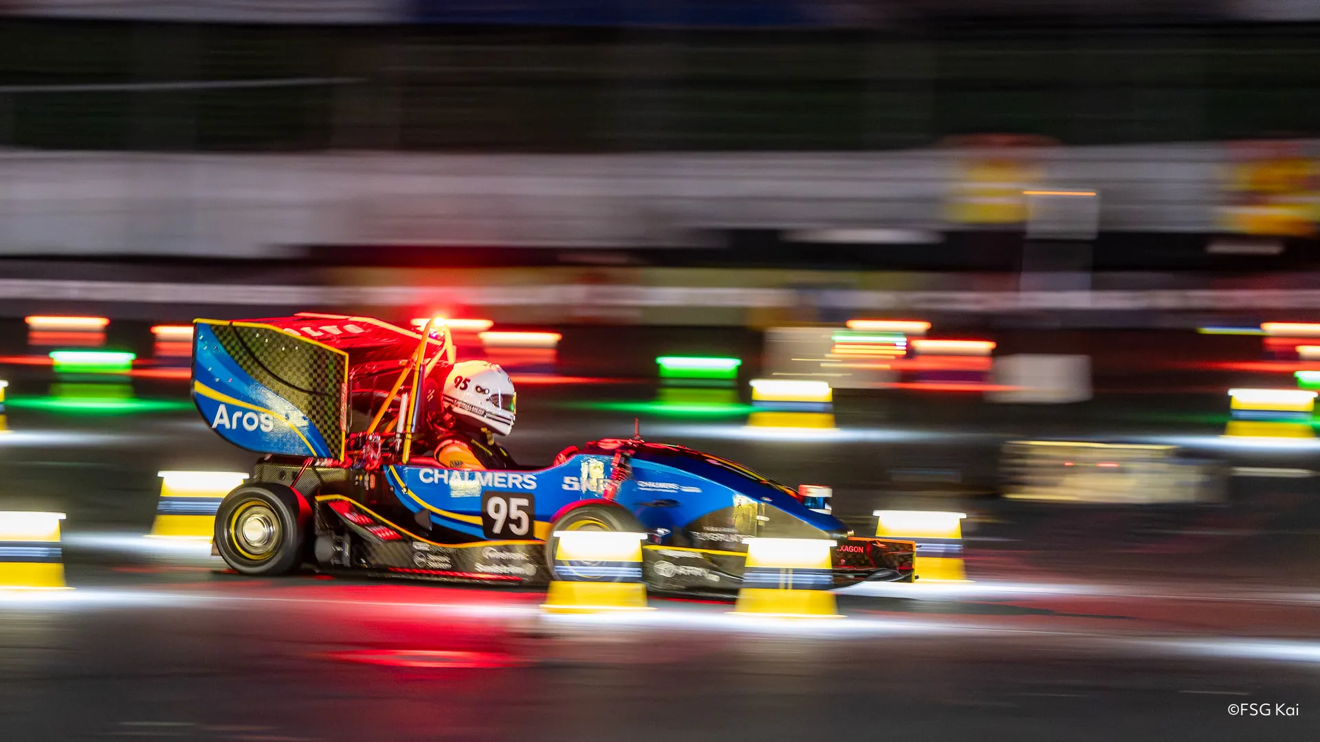 Formula Student race car during a night endurance run